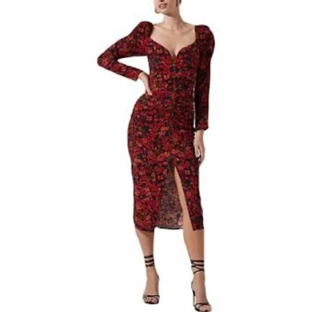 ASTR‎ The Label Red Floral Jamila Dress Sweetheart Neck NWT SMALL